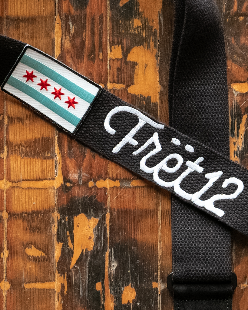 CHICAGO FLAG GUITAR STRAP - SCRIPT LOGO