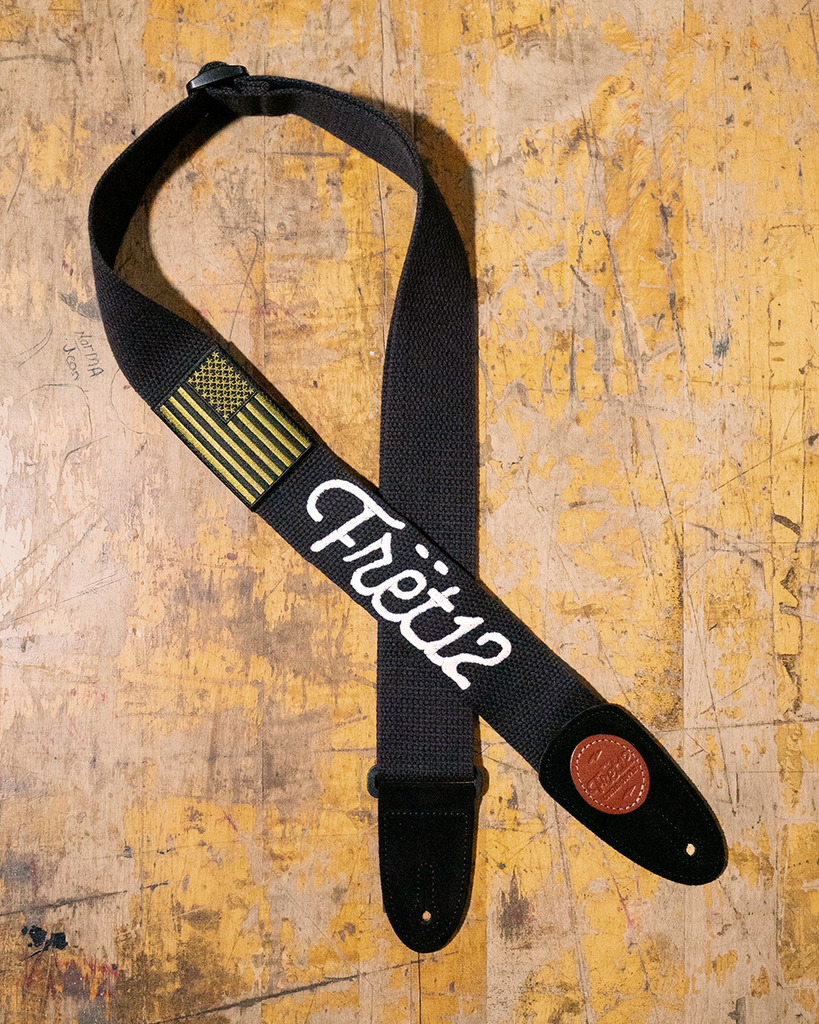 FRET12 OLD GLORY FLAG ARMY GREEN GUITAR STRAP - SCRIPT LOGO