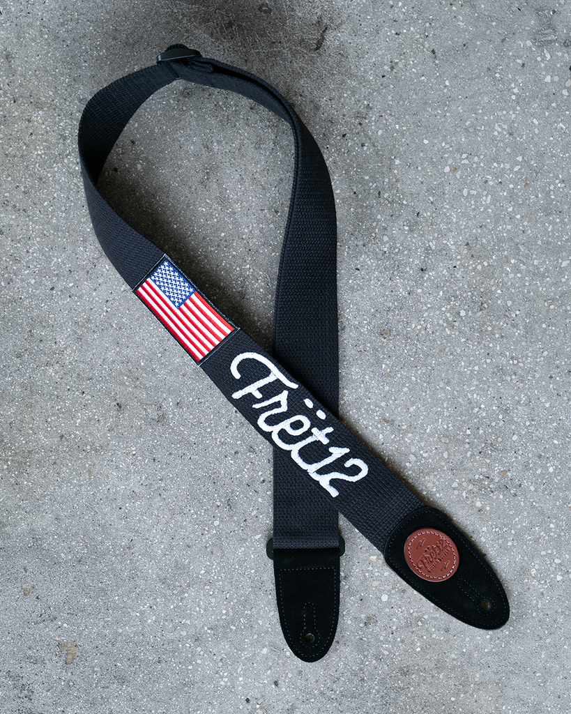 FRET12 OLD GLORY FLAG BLACK GUITAR STRAP – SCRIPT LOGO