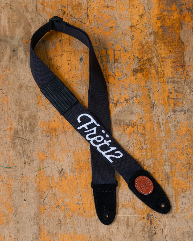 FRET12 OLD GLORY FLAG ALL BLACK GUITAR STRAP - SCRIPT LOGO