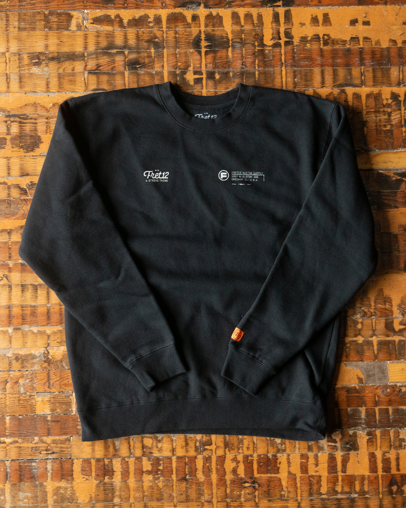 Heavy Weight 10oz Crewneck with FRET12 industrial graphics on chest.