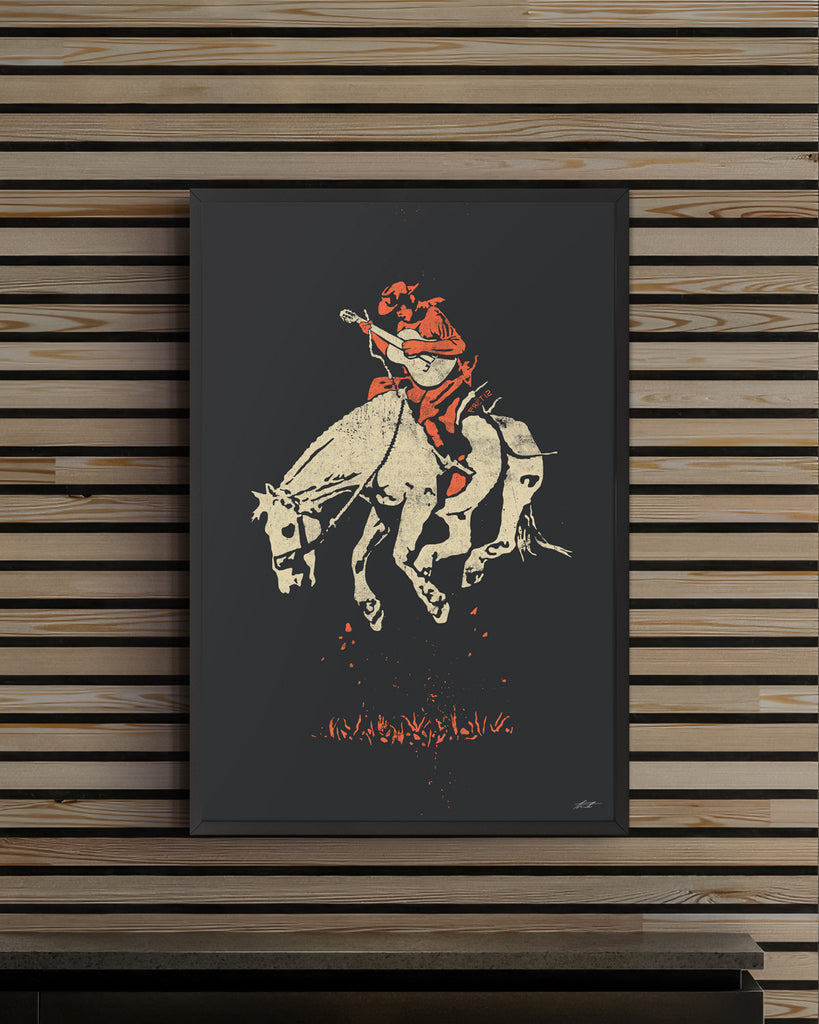 Framed Bronco art print full view