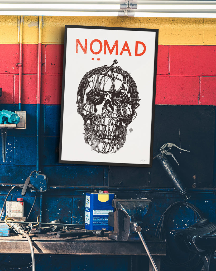 Framed Nomad Skull art print in scene