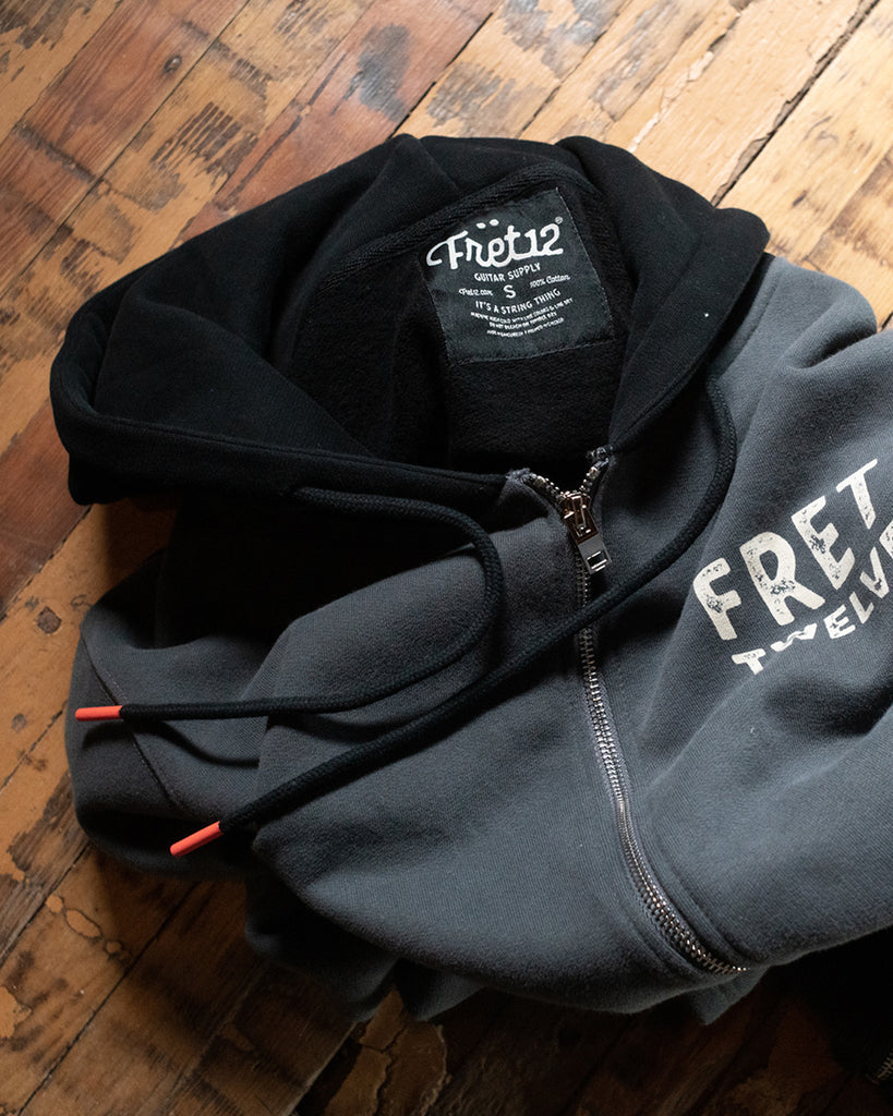 STRING THING ZIP-UP HOODIE - BLACK/GRAY